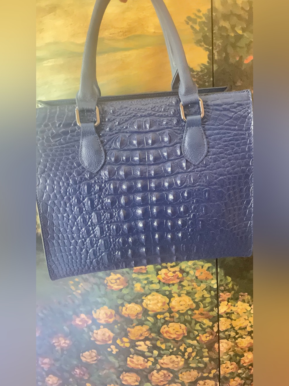 Elegant Croc-Embossed Satchel Handbag in Deep Blue